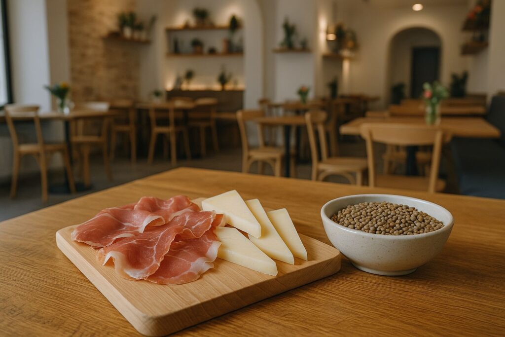 Menu Tradizione di Castelluccio tagliere prosciutto e lenticchie