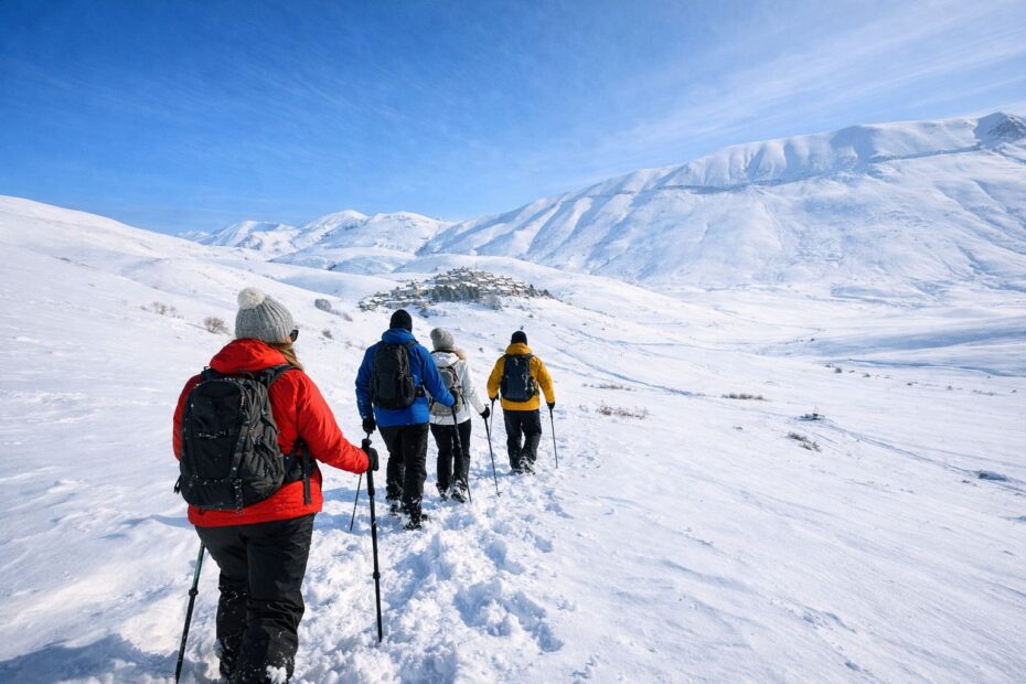 Camminare sulla neve inverno nei Sibillini