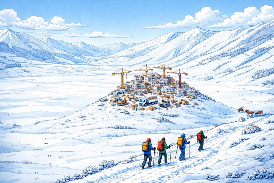 castelluccio di norcia in ricostruzione con attivita outdoor in inverno